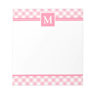 Baby Pink gingham check Monogram Notepad