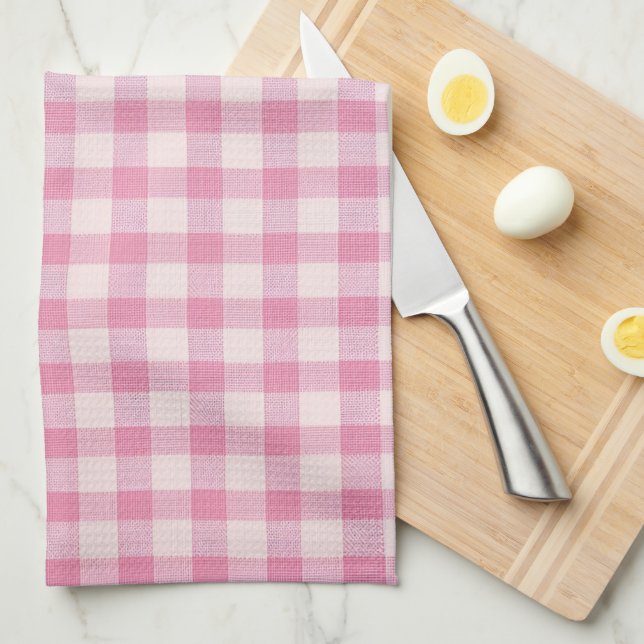 Baby Pink Gingham Fabric Pattern Tea Towel (Quarter Fold)