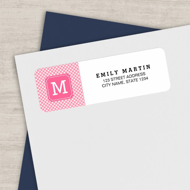 Baby Pink Gingham Monogram Address Label (Creator Uploaded)