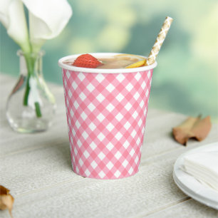 Baby Pink Gingham Paper Cups