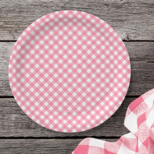 Baby Pink Gingham Paper Plate
