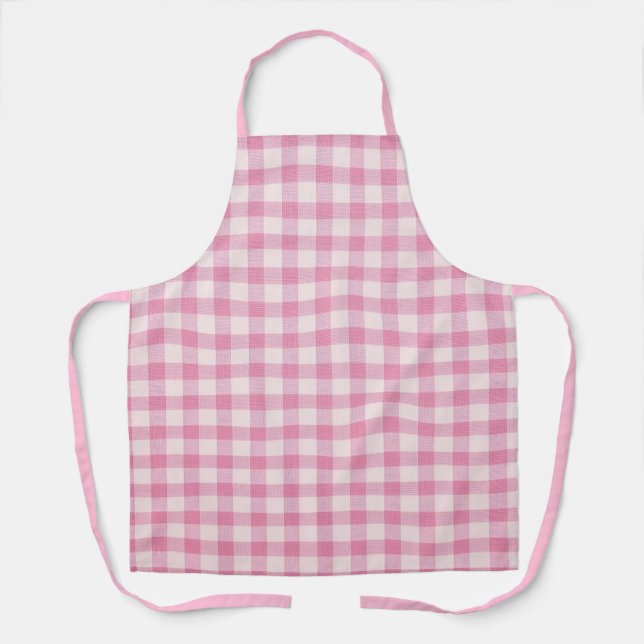 Baby Pink Gingham Pattern Apron (Front)