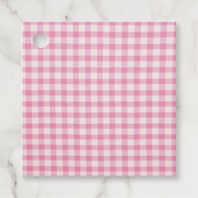 Baby Pink Gingham Pattern Favour Tags (Front)