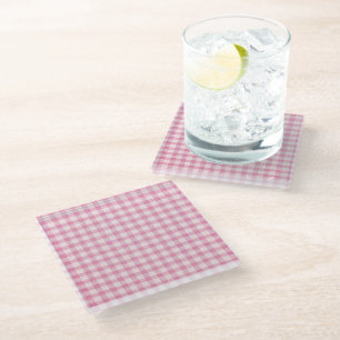 Baby Pink Gingham Pattern Glass Coaster