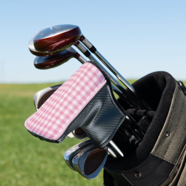 Baby Pink Gingham Pattern Golf Head Cover (In Situ)