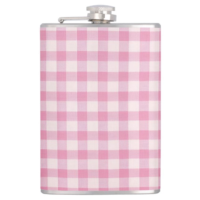 Baby Pink Gingham Pattern Hip Flask (Front)