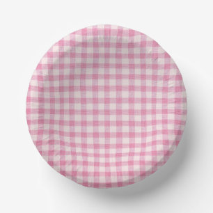 Baby Pink Gingham Pattern Paper Plate
