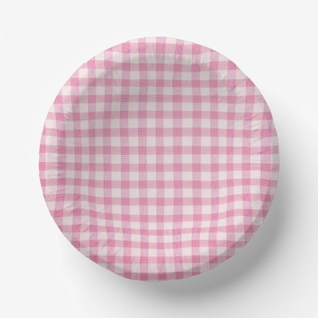 Baby Pink Gingham Pattern Paper Plate (Front)