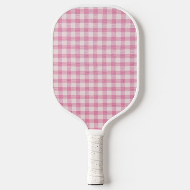Baby Pink Gingham Pattern Pickleball Paddle (Front)