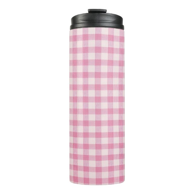 Baby Pink Gingham Pattern Thermal Tumbler (Front)