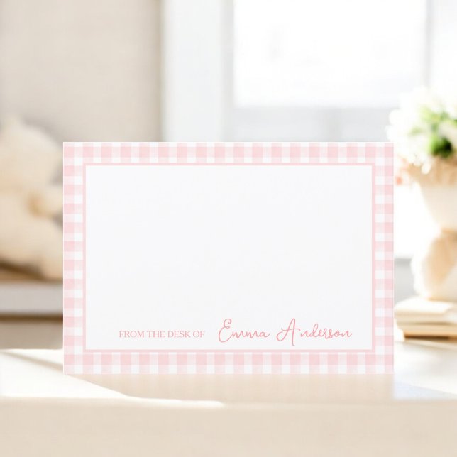 Baby Pink Gingham Personal Stationery  Thank You Card (Creator Uploaded)