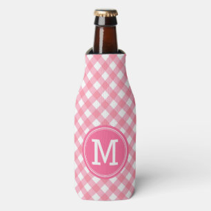 Baby Pink Gingham Personalise Monogram Bottle Cooler