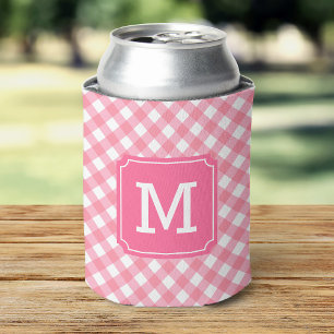Baby Pink Gingham Personalise Monogram Can Cooler