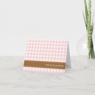 Baby pink gingham ribbon custom photo thank you card