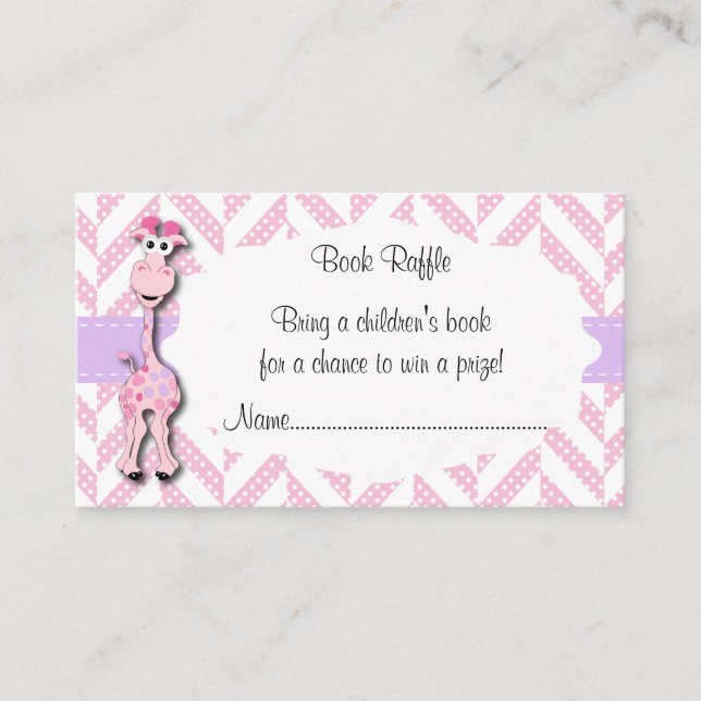 Baby Pink Giraffe Baby Boy Shower Book Raffle Enclosure Card (Front)