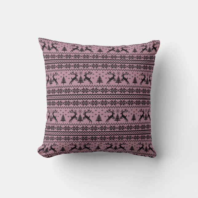Baby Pink Girl Reindeer Sweater Looking Christmas  Cushion (Front)
