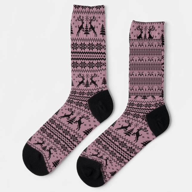 Baby Pink Girl Reindeer Sweater Looking Christmas  Socks (Left)
