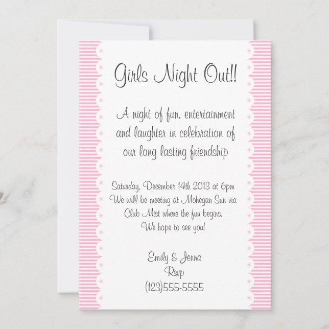 Baby Pink Girls Night Out Invitation (Front)