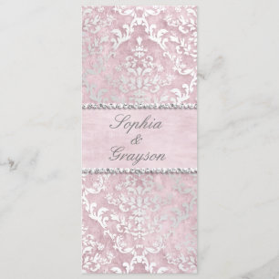 Baby Pink Glimmer Damask Wedding Menu