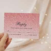 Baby Pink Glitter Glam Personalised Reply Card