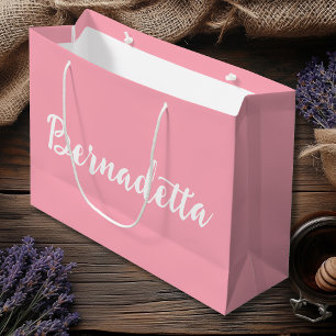 Baby Pink Handwritten Elegant Stylish Name Large Gift Bag
