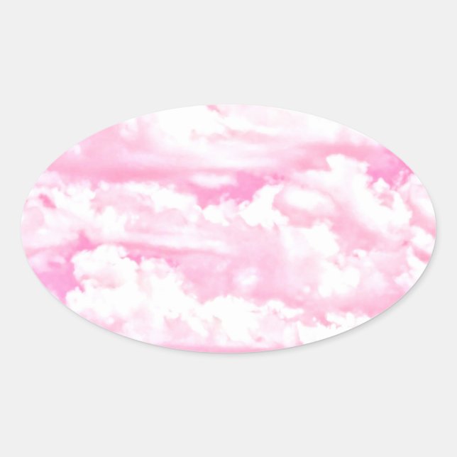 Baby Pink Happy Clouds Decor Oval Sticker (Front)