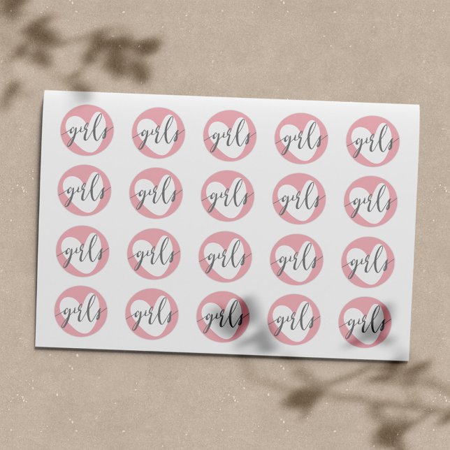 Baby Pink Heart "Girls" Grey White Classic Round Sticker (Creator Uploaded)