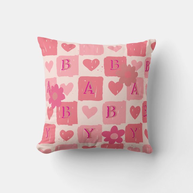 Baby pink heart Throw Pillow (Front)