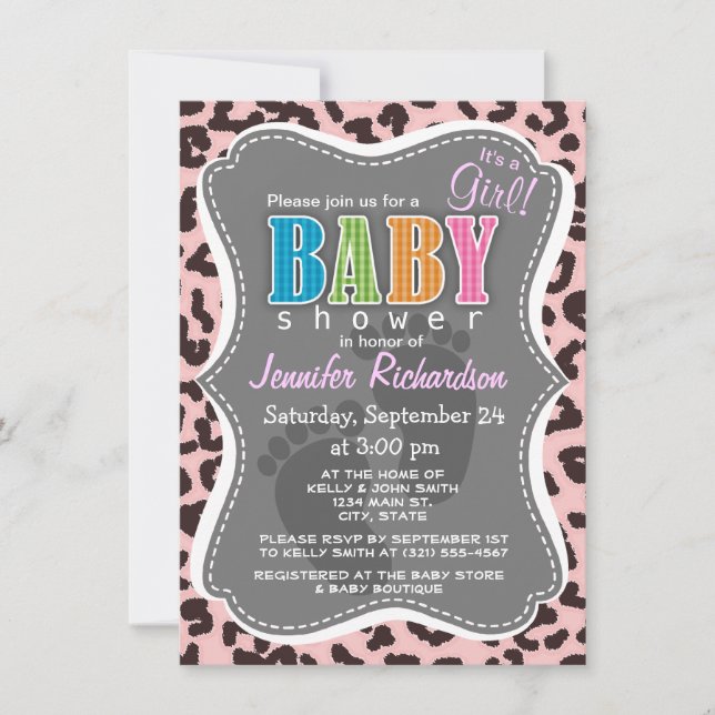 Baby Pink Leopard Animal Print Invitation (Front)