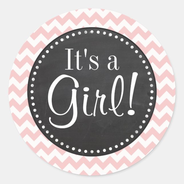 Baby Pink, Light Pink Chevron Stripes; Chalk Classic Round Sticker (Front)