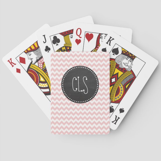 Baby Pink, Light Pink Chevron Stripes; Chalk Playing Cards (Back)