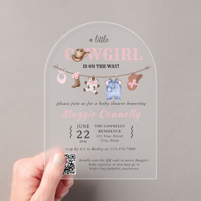 Baby Pink Little Cowgirl is on the Way Invitation (Insitu (Handheld))