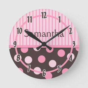 Baby Pink Modern Mod Polka Dot Personalised Clock