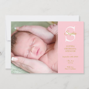 Baby Pink Monogram Birth 4 Photos Modern Announcement
