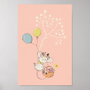 baby pink nursery poster - cute little mouse