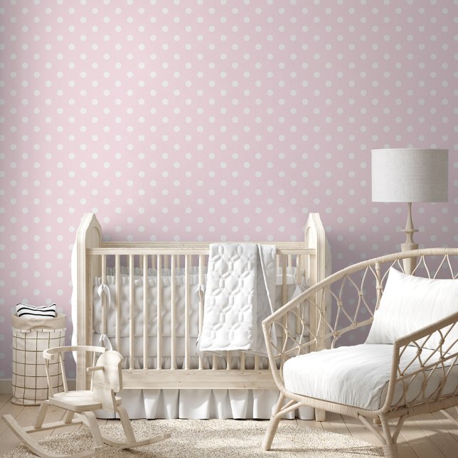 Baby Pink Polka Dots Nursery Kids Room Home Decor Wallpaper (Baby Pink Polka Dots Nursery Kids Room Home Decor Wallpaper)