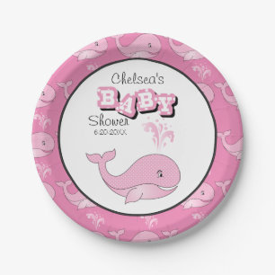 Baby Pink Polka Dotted Whale   Personalise Paper Plate