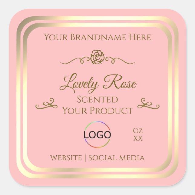 Baby Pink Product Label with Gold Frame and Logo (Front)