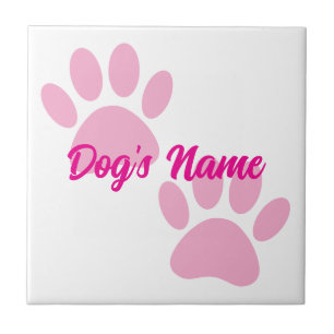 Baby Pink Puppy Paw Prints Custom Name Tile