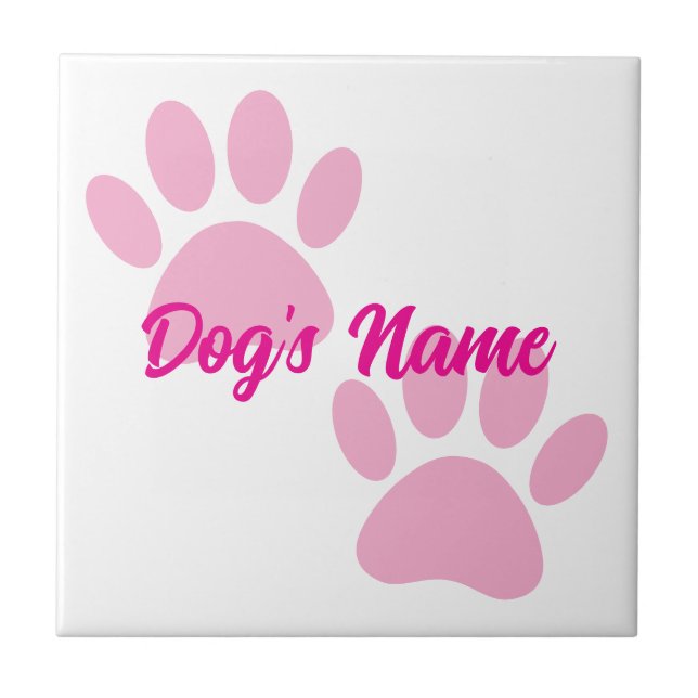 Baby Pink Puppy Paw Prints Custom Name Tile (Front)