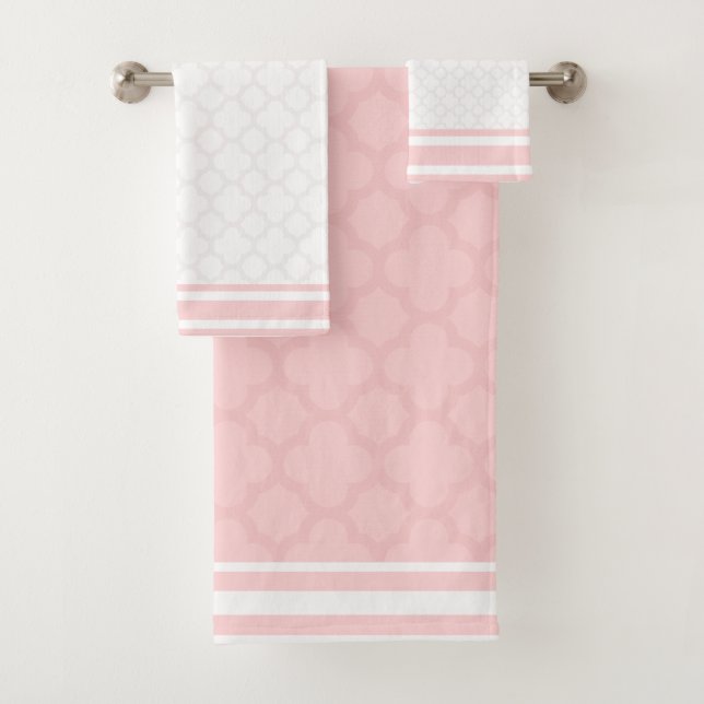 Baby Pink Quatrefoil Bath Towel Set (Insitu)