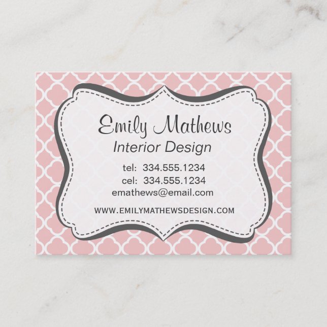 Baby Pink Quatrefoil Business Card (Front)