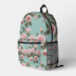 Baby Pink Roses With Sage Green Leaves Printed Backpack