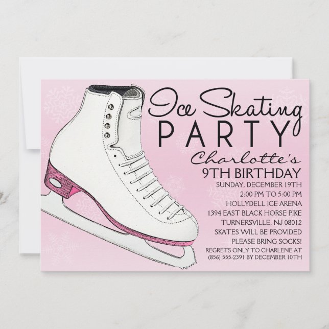 Baby Pink Skate Mates Ice Skating Birthday Party Invitation (Front)