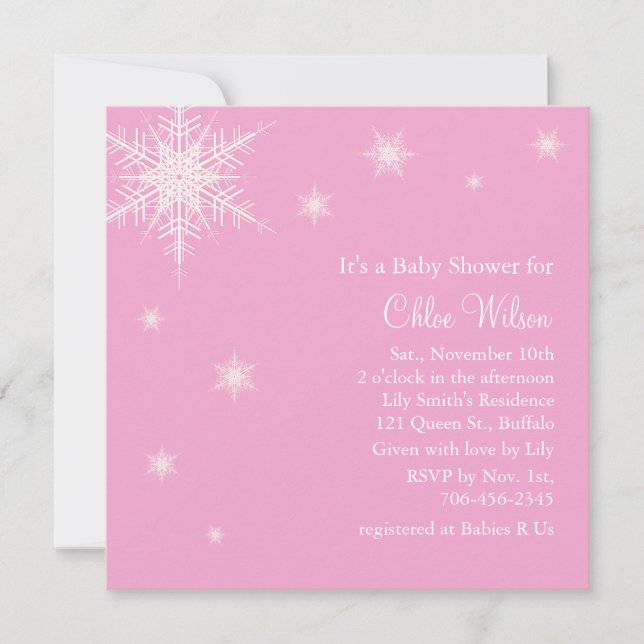 Baby Pink Snowflakes Shower Invitation (Front)