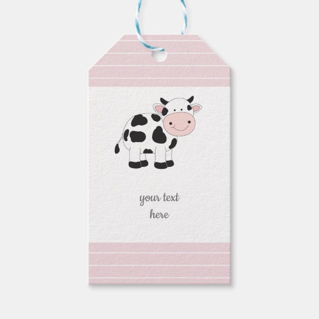 Baby Pink Stripes Cow Gift Tags (Front)