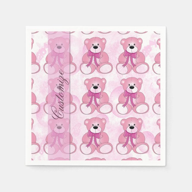 Baby Pink Teddy Bear Pattern Napkins (Front)