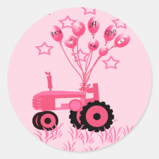 Baby Pink Tractor with Balloons Stickers