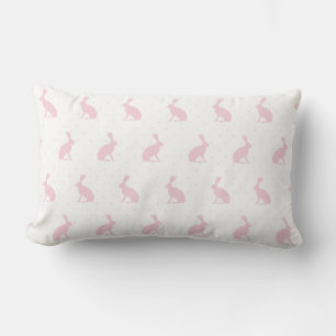 Baby Pink Upright Rabbits & Polka Dots Pattern. Lumbar Cushion