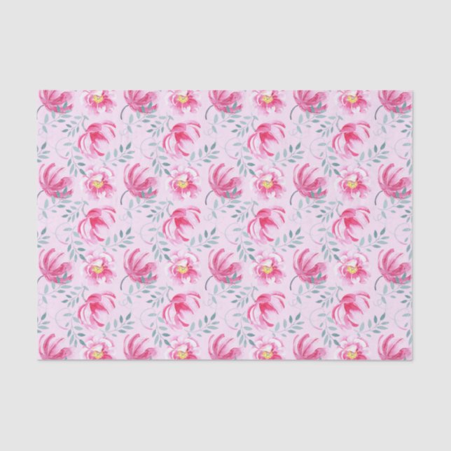 Baby Pink Watercolor English Roses Tissue Paper (Front)